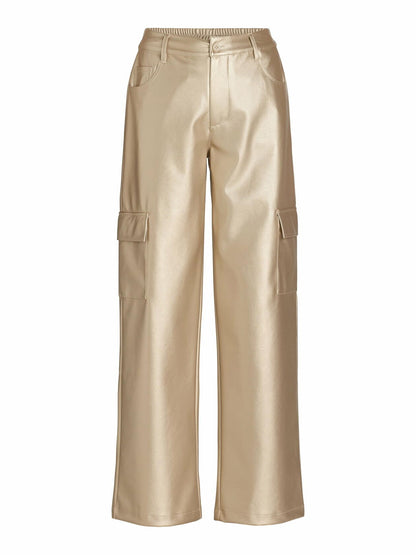 Madden NYC Womens Metallic Cargo Flare Pants Chrome Size XXL