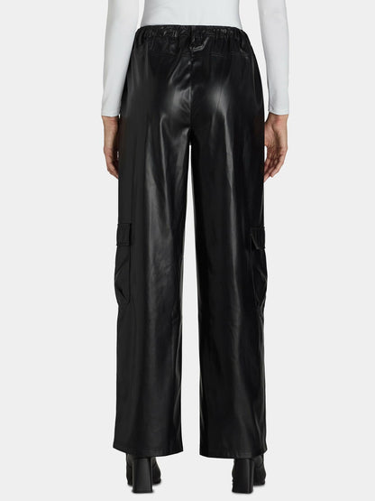 Madden NYC Womens Faux Leather Cargo Pants Black Beauty Size M