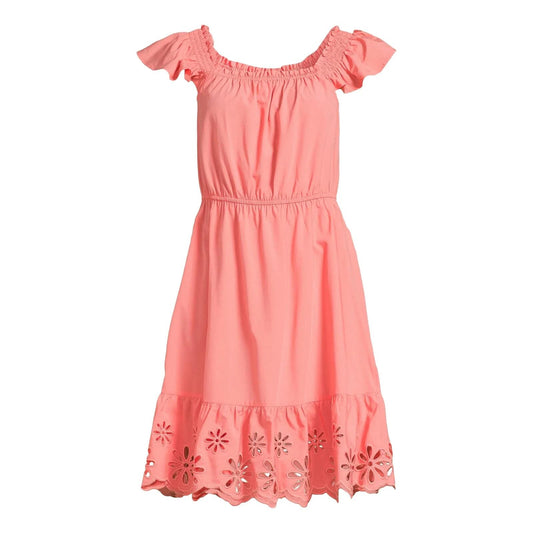 Time and Tru Womens Square Neck Eyelet Trim Mini Dress