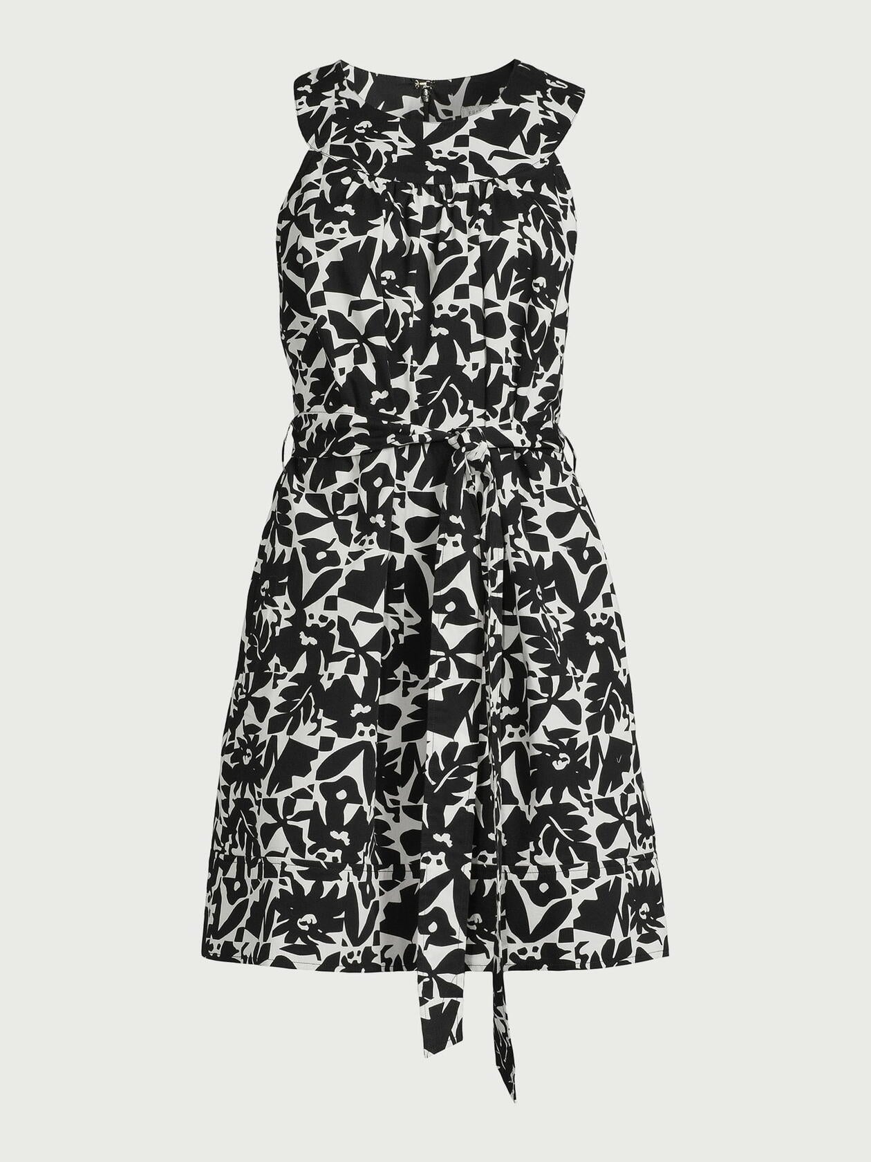 Free Assembly Womens Round Neck Mini Shift Dress Black Soot Geo Floral Size M