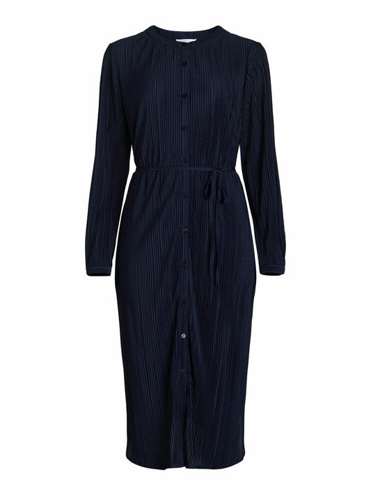 Time and Tru Women's Plisse Dress with Long Sleeves Navy Size M