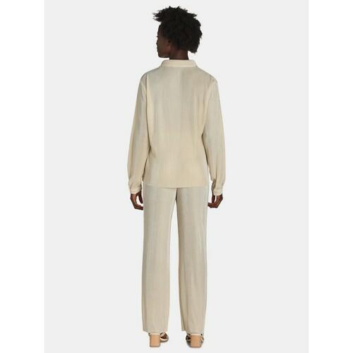 Nine.Eight Womens Plisse Pleat Shirt and Pants Set 2-Piece