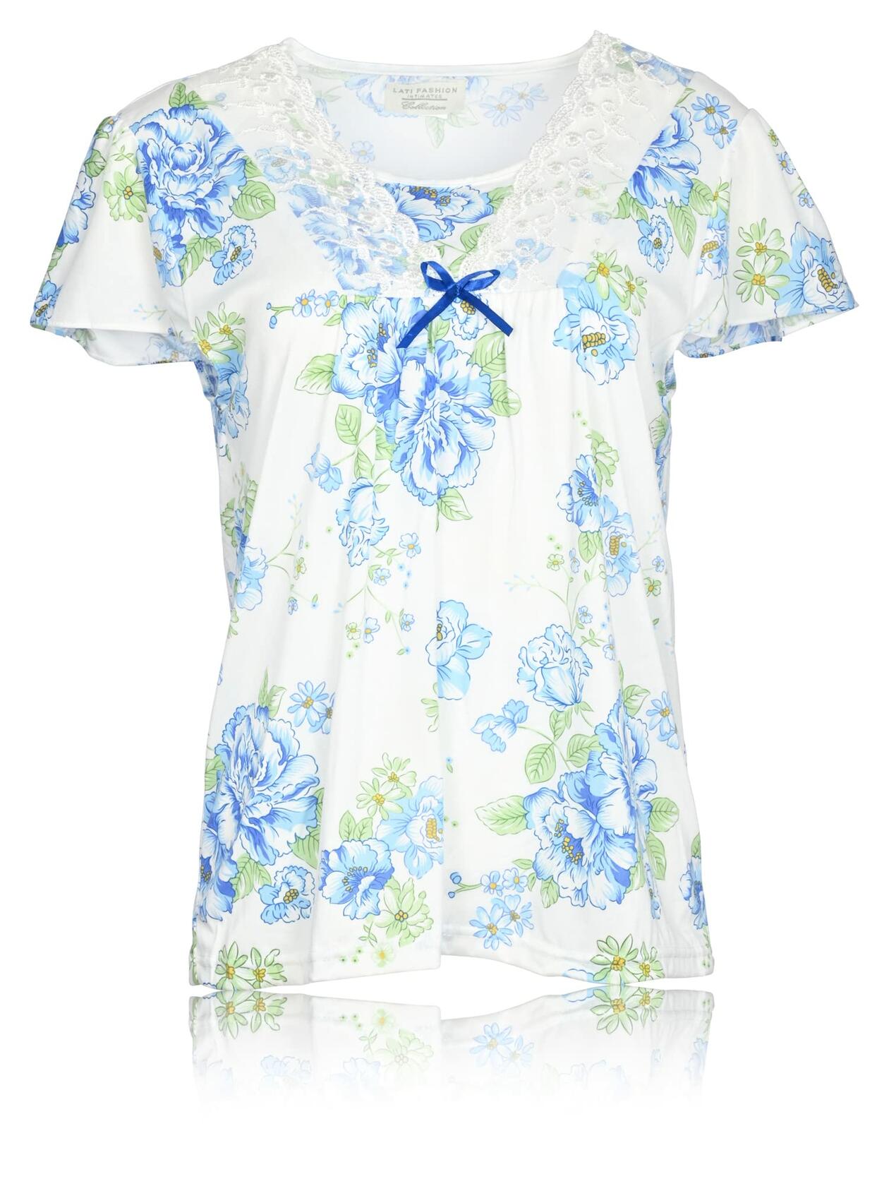 JEFFRICO Pajamas Set Sleepwear Sleepshirt With Capri Pants Blue Floral Size L