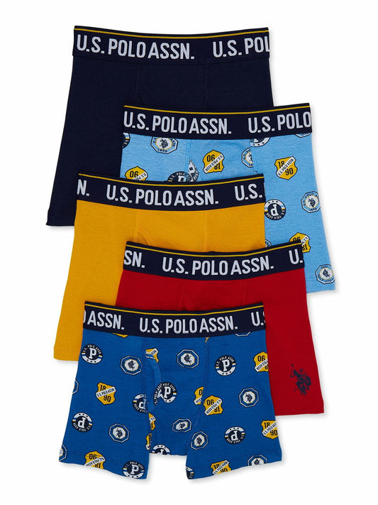 U.S. Polo Assn Boys Cotton Tagless Underwear Boxer Briefs 5-Pack Assorted Size M