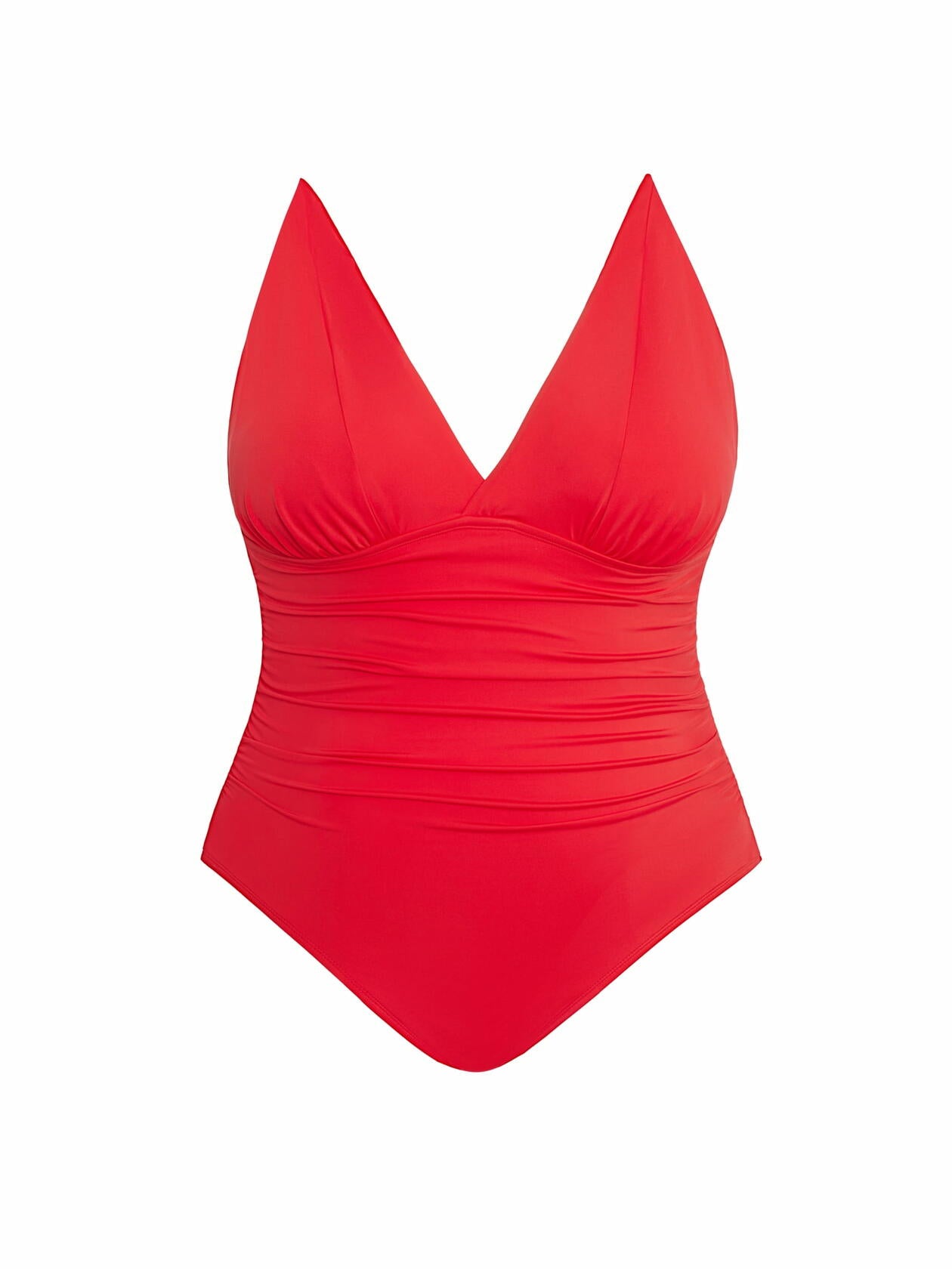 Time and Tru Womens Plunge V Neck One Piece Swimsuit Red Size M