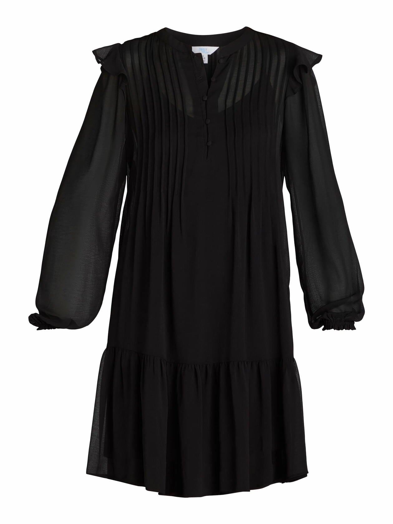 Time and Tru Womens Pintuck Mini Dress with Long Sleeves Black Soot Size XS