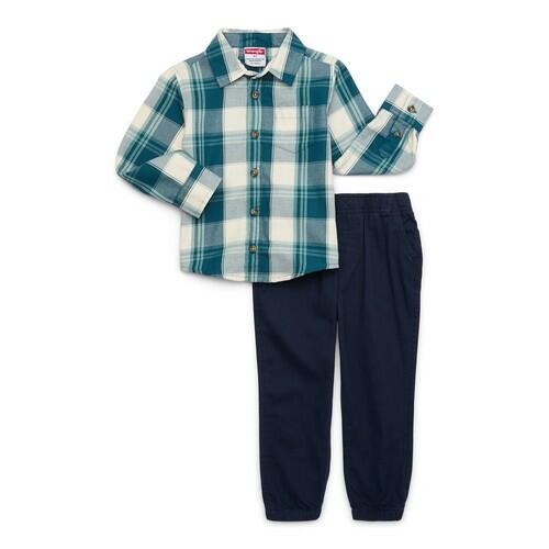 Wrangler Toddler Boys Long Sleeve Flannel Button-Up Shirt and Pants Set