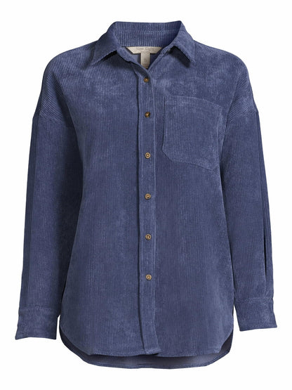 Nine.Eight Womens Corduroy Shacket Blue Indigo Size S