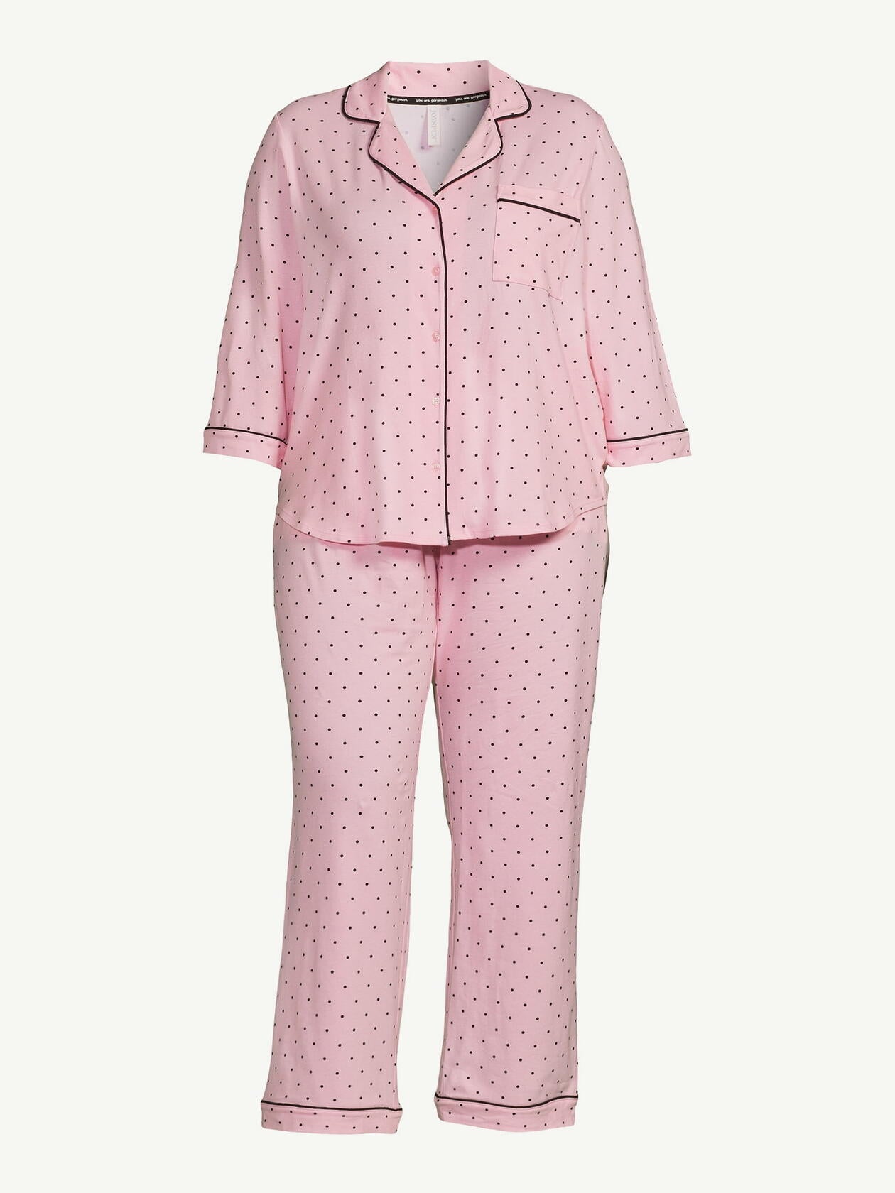 Joyspun Womens Cotton Blend Notch Collar Top and Pants Pajama Set Pink Size M