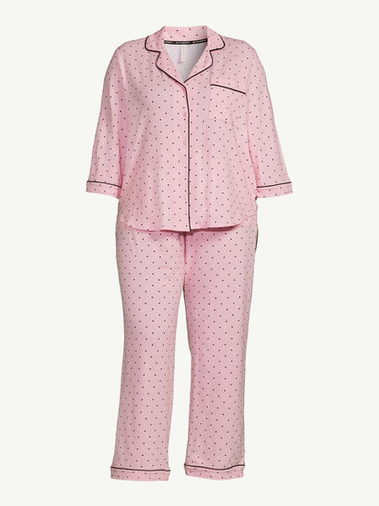 Joyspun Womens Cotton Blend Notch Collar Top and Pants Pajama Set Pink Size M