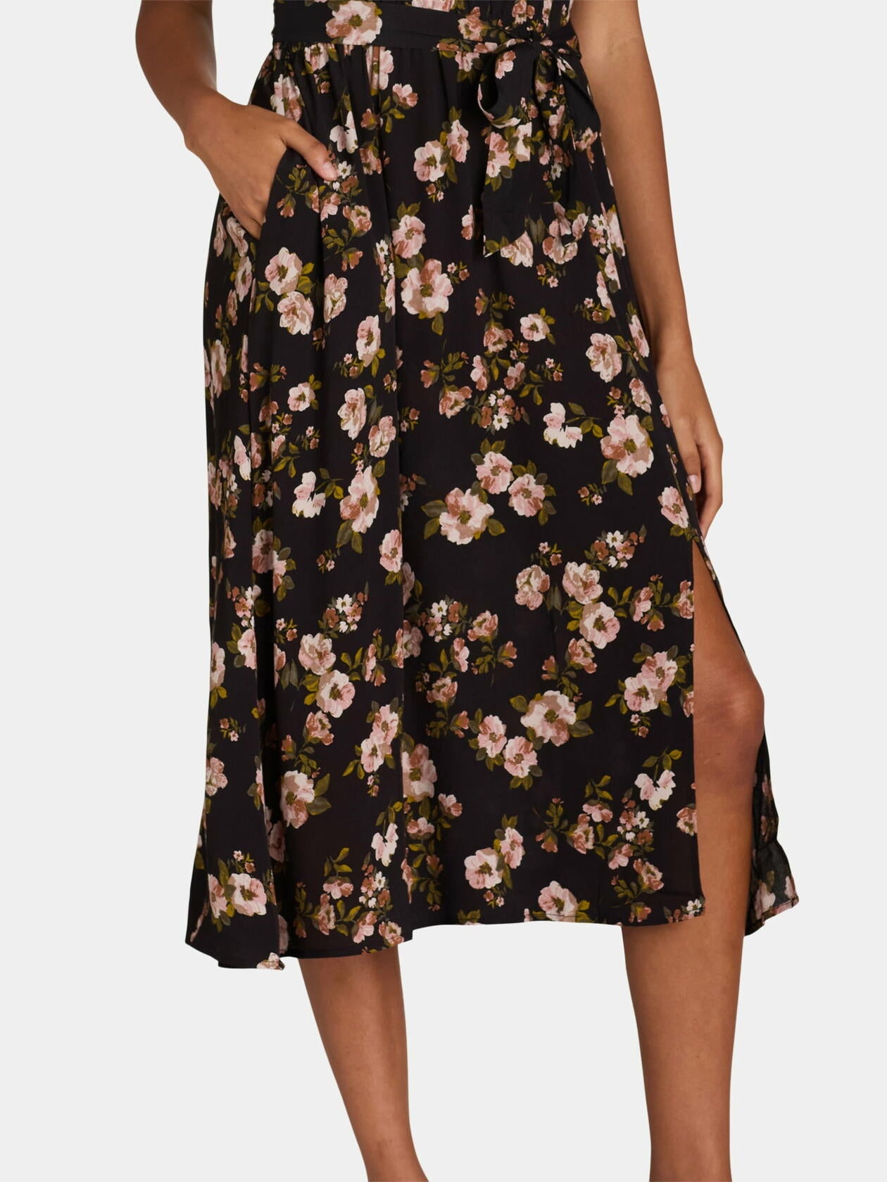 Time and Tru Womens Ruffle Neck Midi Dress Black Floral Size XL (16-18)