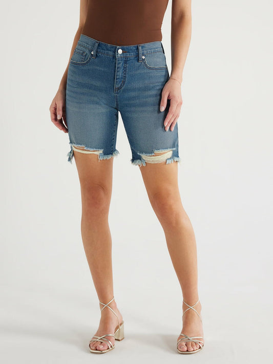 Sofia Jeans Womens Gabriella Bermuda Mid-Rise Destructed Hem Shorts Mdwash Sz 6