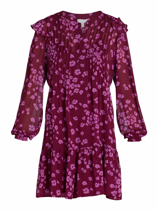 Time and Tru Womens Pintuck Mini Dress Long Sleeves Merlot Wine Daisy Size XS