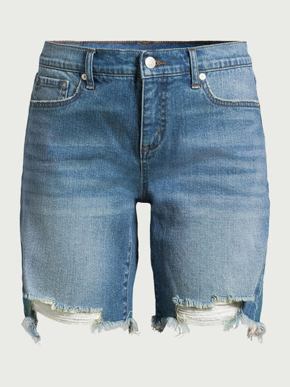 Sofia Jeans Womens Gabriella Bermuda Mid-Rise Destructed Hem Shorts Mdwash Sz 6