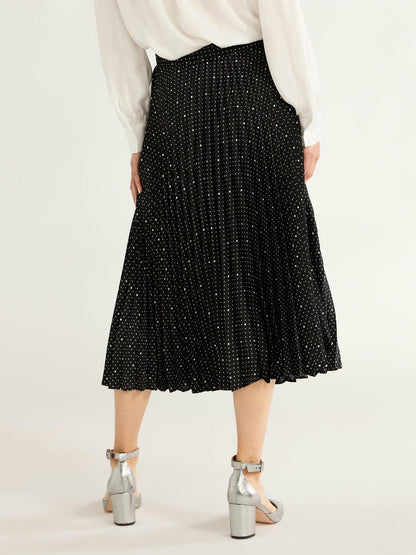 Free Assembly Womens Pleated Midi Skirt Black Soot Vintage Dots Size S