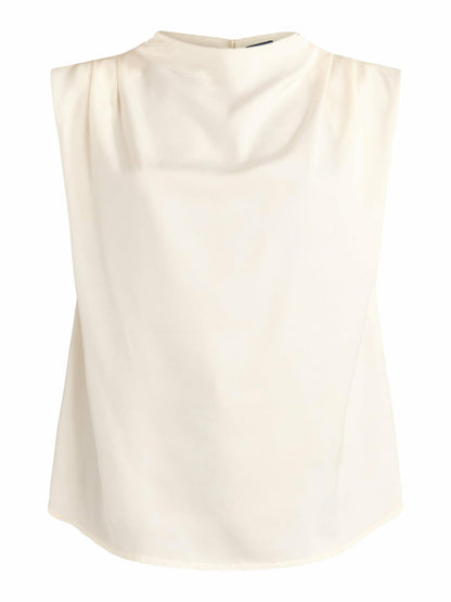 Scoop Womens Sleeveless Mock Neck Pleated Shoulder Blouse