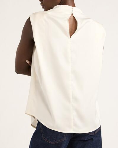 Scoop Womens Sleeveless Mock Neck Pleated Shoulder Blouse