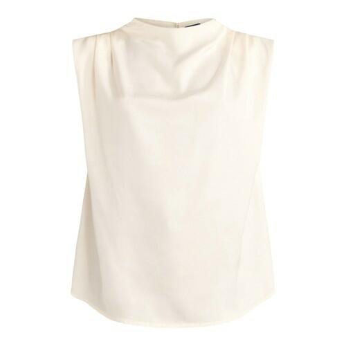 Scoop Womens Sleeveless Mock Neck Pleated Shoulder Blouse