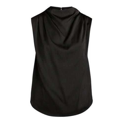 Scoop Womens Sleeveless Mock Neck Pleated Shoulder Blouse