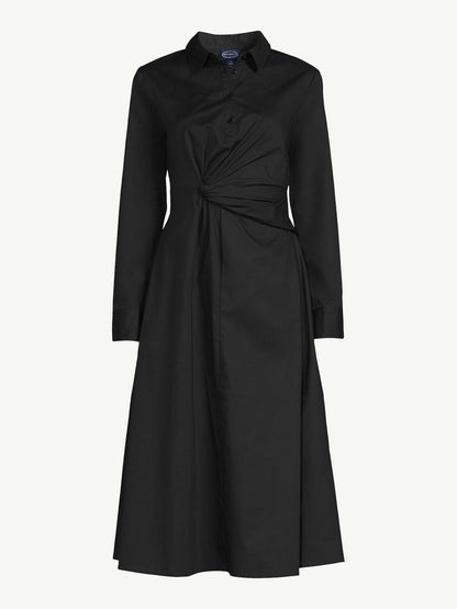 Scoop Womens Side Knot Poplin Midi Shirt Dress with Long Sleeves Black Size XXL