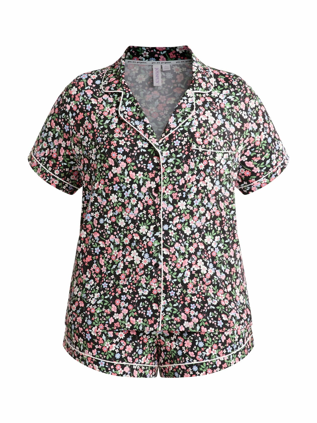 Joyspun Womens Top and Shorts Pajama Black Floral Size S