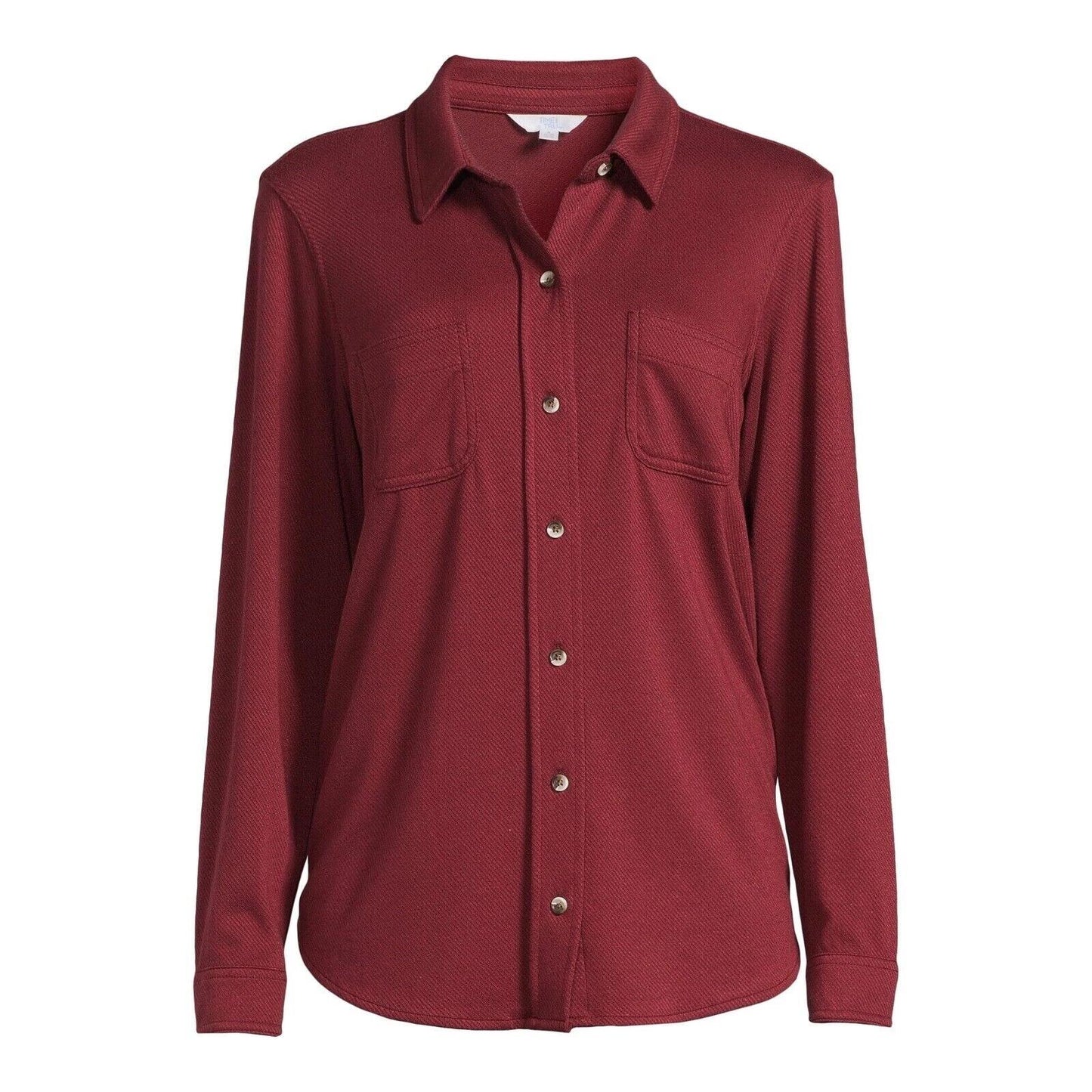 Time and Tru Women S Cozy Button Front Rich Red/Rustic plum  Size L (12-16)