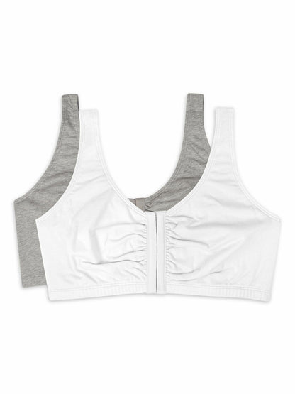 Fruit of the Loom Womens Front Close Bra 2-Pack White/Grey Size 38
