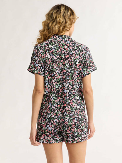 Joyspun Womens Top and Shorts Pajama Black Floral Size S