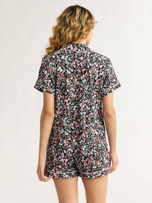Joyspun Womens Top and Shorts Pajama Black Floral Size S
