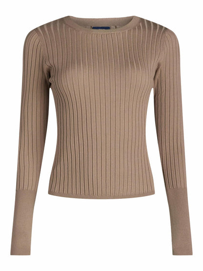 Scoop Womens Wide Ribbed Crewneck Sweater Lightweight  Mushroom Size M