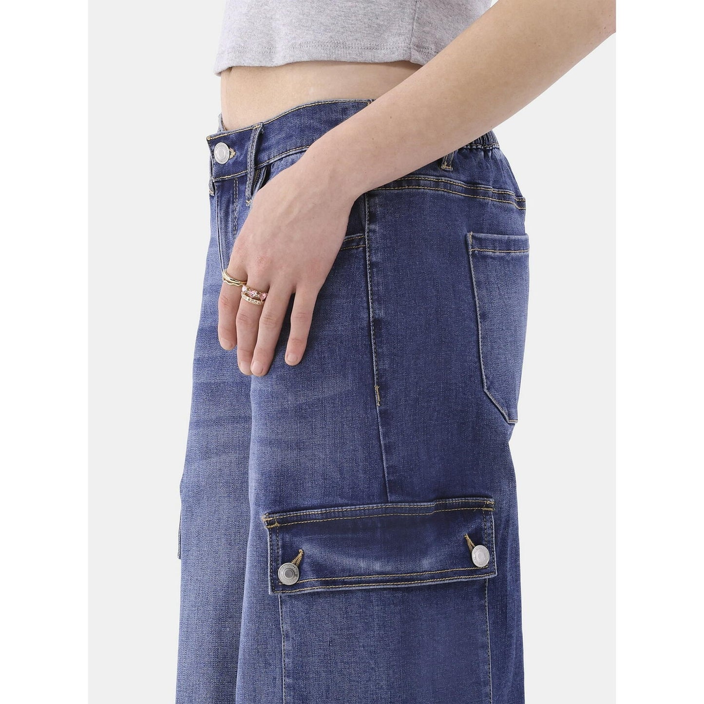 No Boundaries Baggy Cargo Jeans 32” Inseam Womens Dark Wash Size XXL (20)