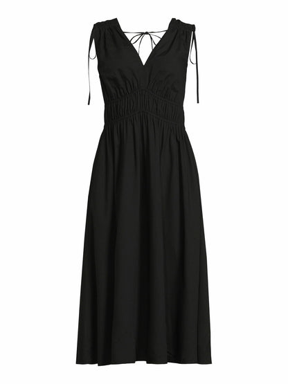Time and Tru Womens V Neck Smocked Midi Dress Black Soot Size XL (16-18)