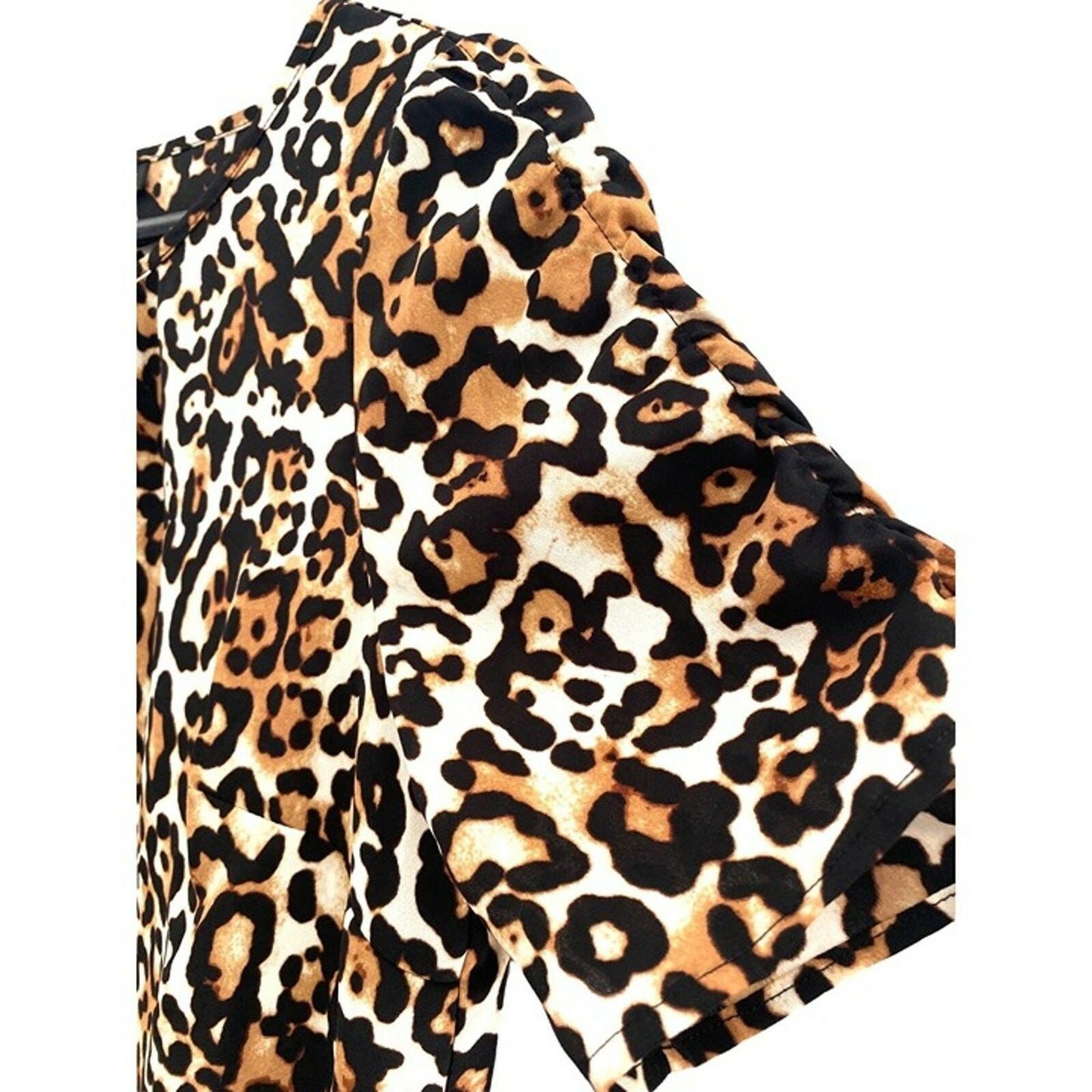 Talbots Blouse Womens Brown Black Leopard Woven Animal Print Notch Neck Size XS