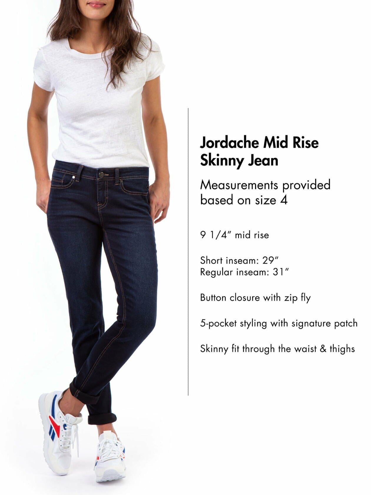 Jordache Women s Mid Rise Skinny Jeans Dark Enzyme Wash Size 18