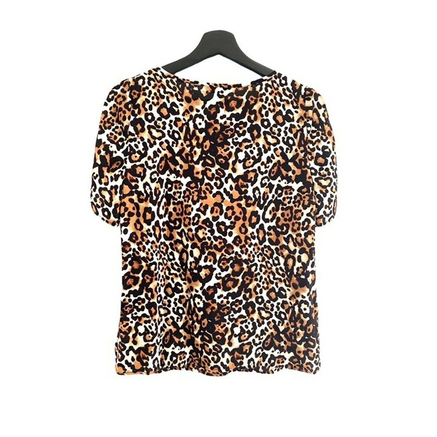 Talbots Blouse Womens Brown Black Leopard Woven Animal Print Notch Neck Size XS