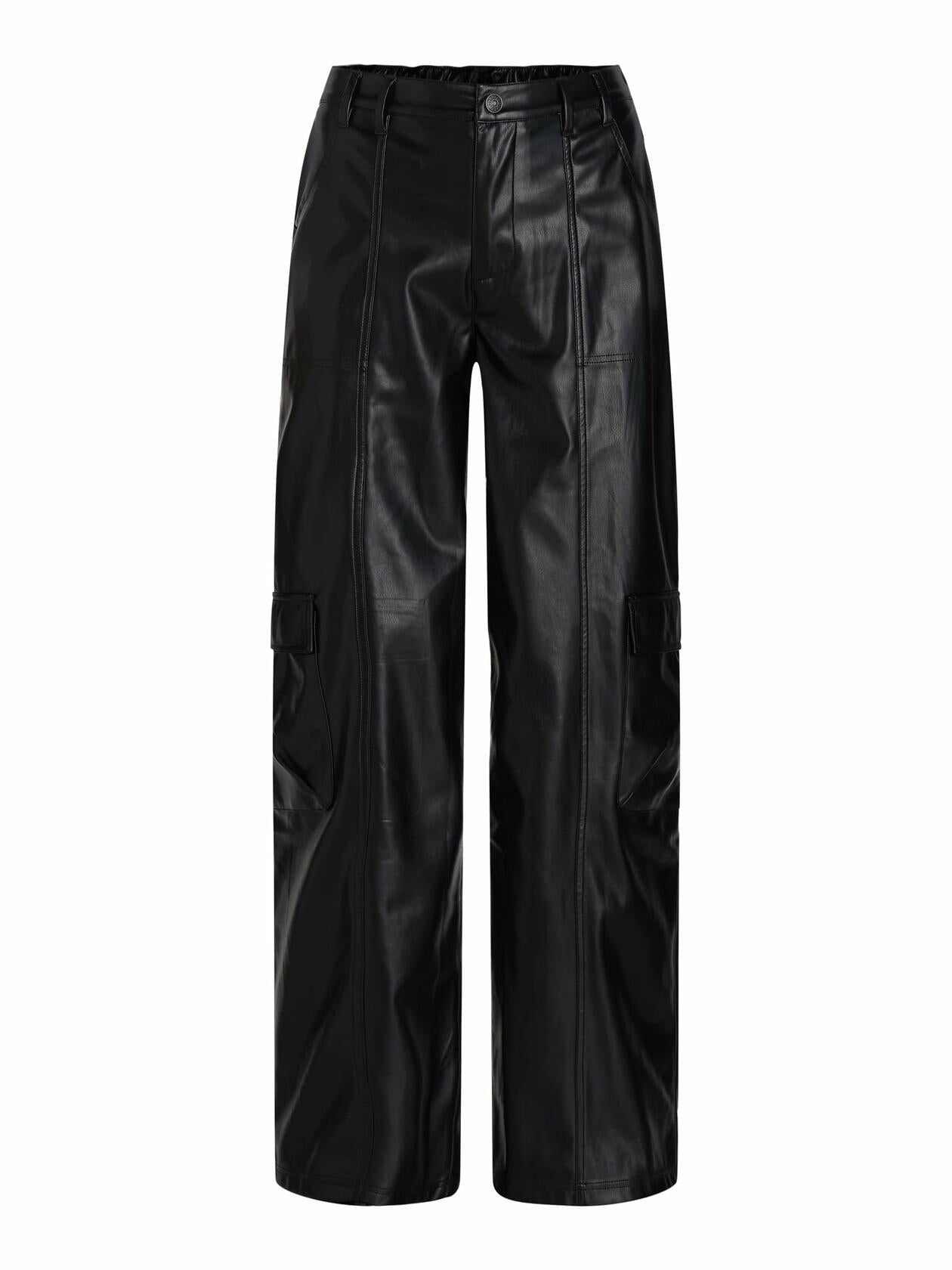 Madden NYC Womens Faux Leather Cargo Pants Black Beauty Size M