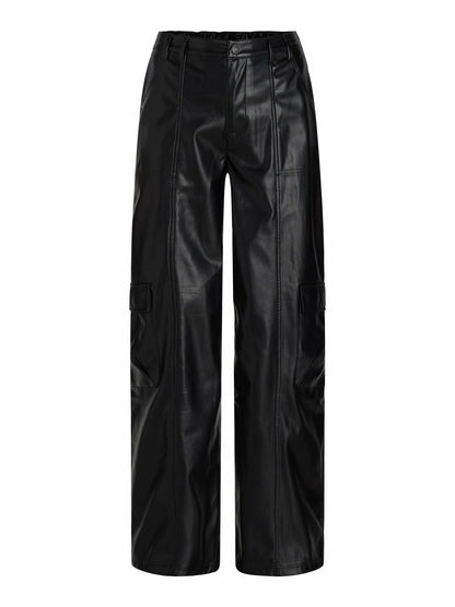 Madden NYC Womens Faux Leather Cargo Pants Black Beauty Size M