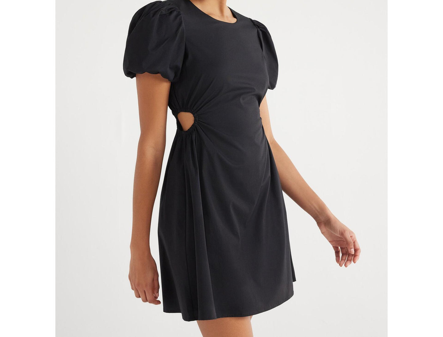 Scoop Womens Poplin Cutout Oversized Puff Sleeve Dress Black Soot Size M (8-10)