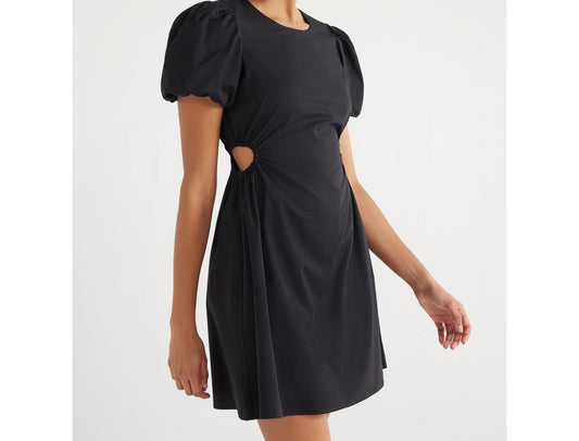 Scoop Womens Poplin Cutout Oversized Puff Sleeve Dress Black Soot Size M (8-10)