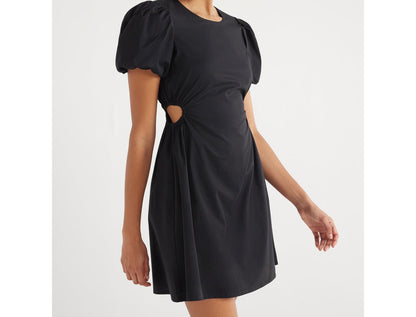 Scoop Womens Poplin Cutout Oversized Puff Sleeve Dress Black Soot Size M (8-10)