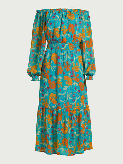 Sofia Jeans Womens Off the Shoulder Dress Blouson Sleeves Caneel Bay Size XS