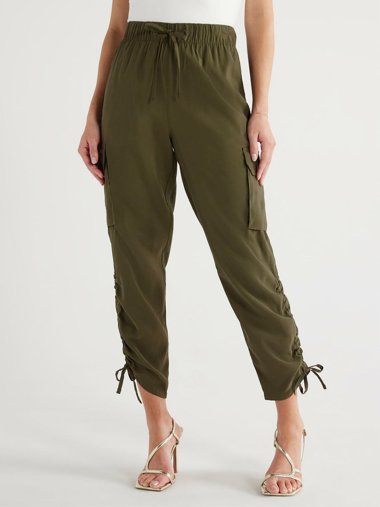 Sofia Jeans Womens Super High Rise Luxe Cargo Pants 27" Inseam Dark Green Sz XL