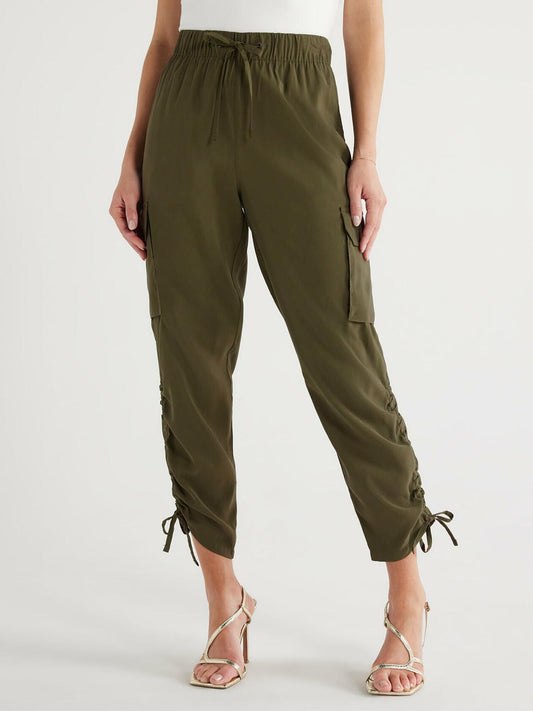 Sofia Jeans Womens Super High Rise Luxe Cargo Pants 27" Inseam Dark Green Sz XL