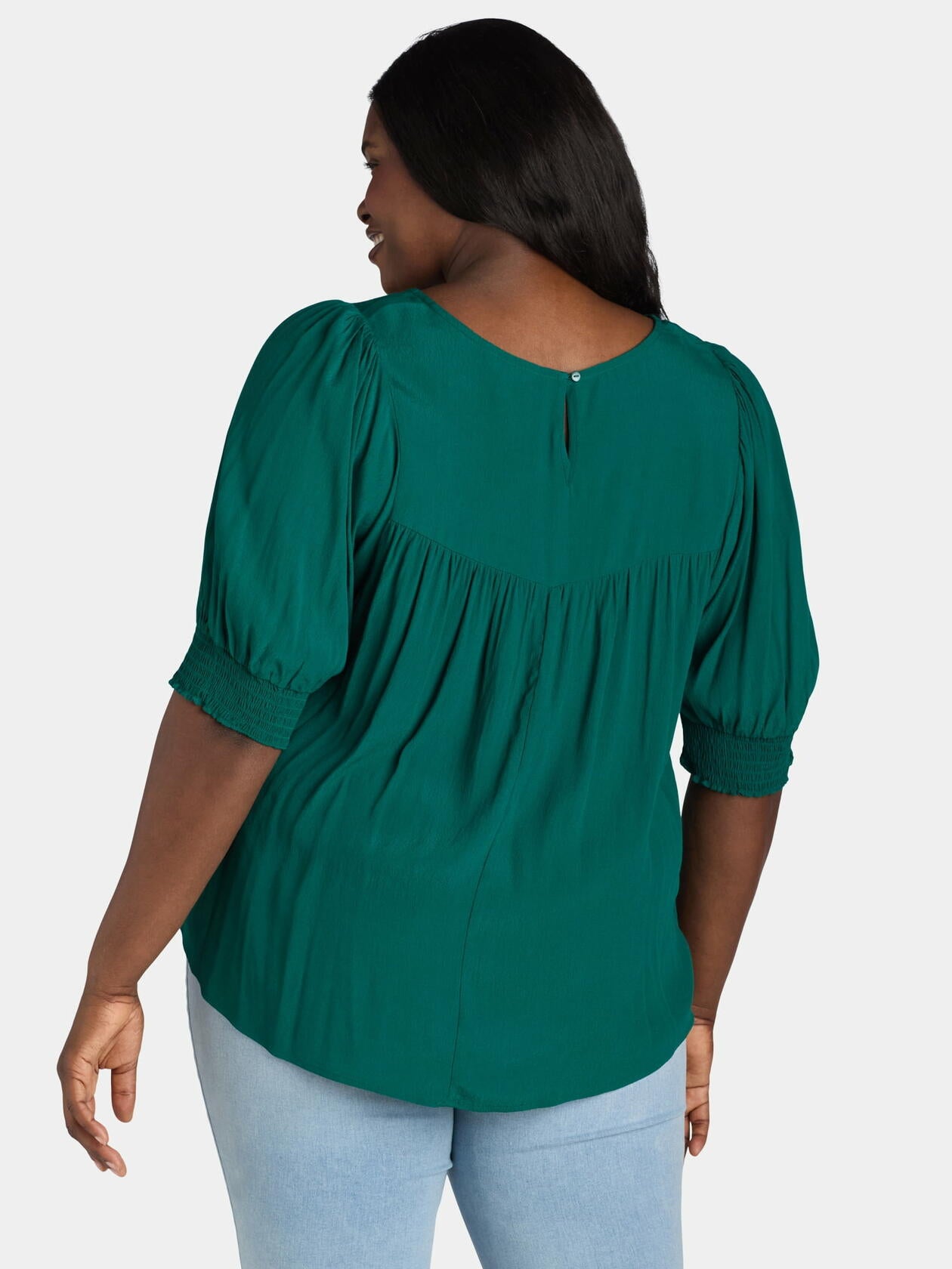 Terra & Sky Womens Plus Smocked Blouse Green Size 4X