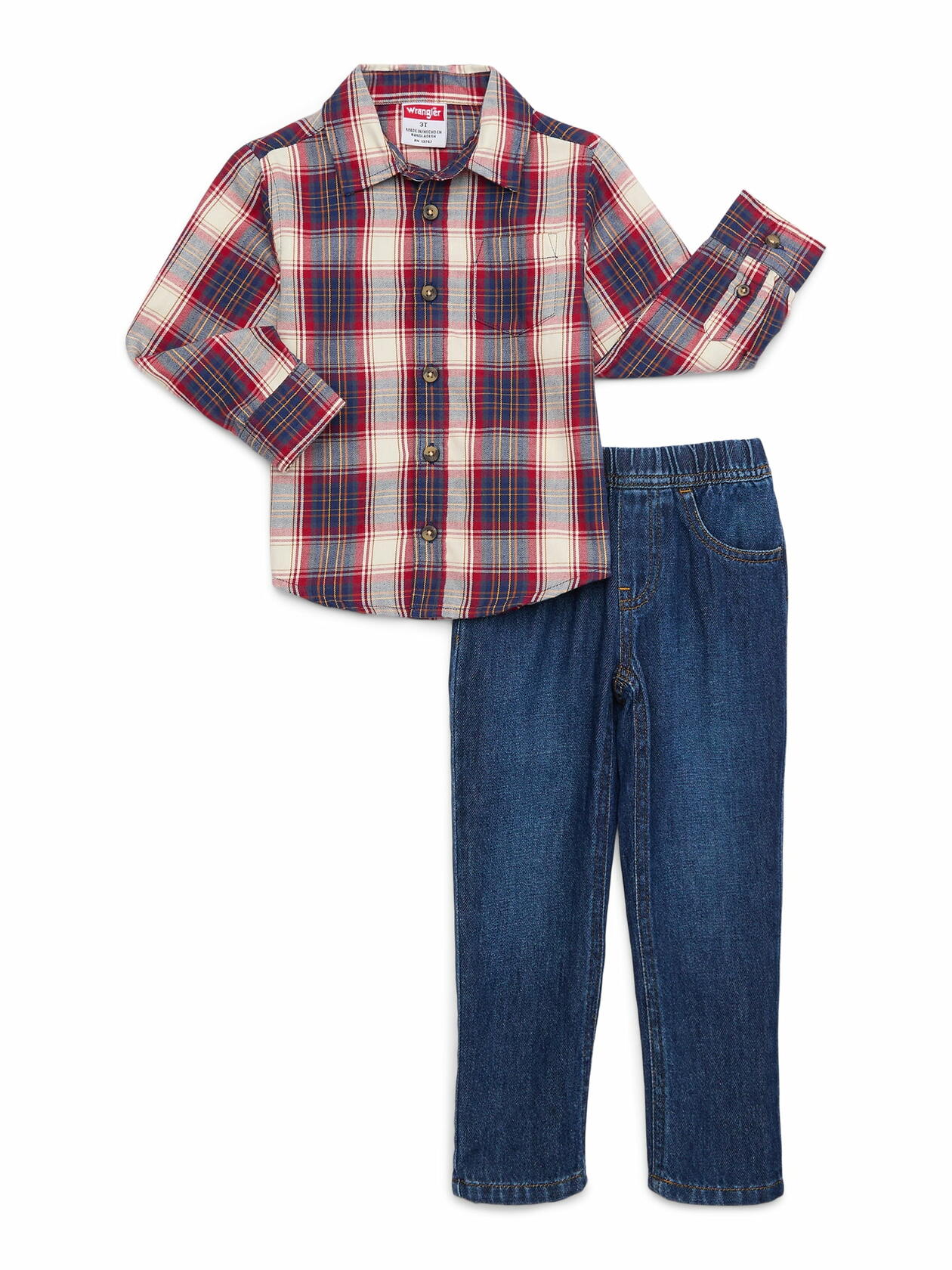 Wrangler Toddler Boys Long Sleeve Flannel Button-Up Shirt and Pants Set