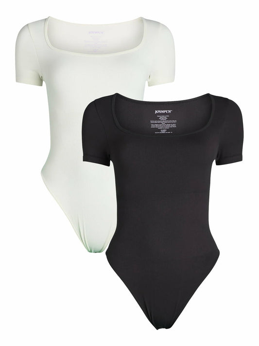 Joyspun Womens Seamless Slimming Bodysuit 2- Pack Black Soot/Winter White Size M