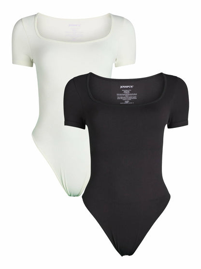 Joyspun Womens Seamless Slimming Bodysuit 2- Pack Black Soot/Winter White Size M