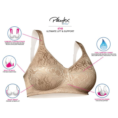 Playtex Womens 18 Hour Ultimate Lift & Support Wireless Bra Nude Size 40DD