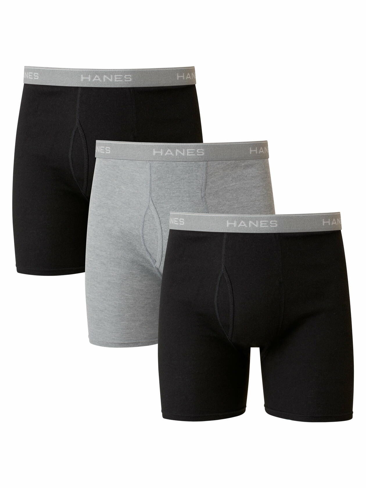 Hanes Mens Boxer Briefs 3 Pack Assorted Black/Grey Size M