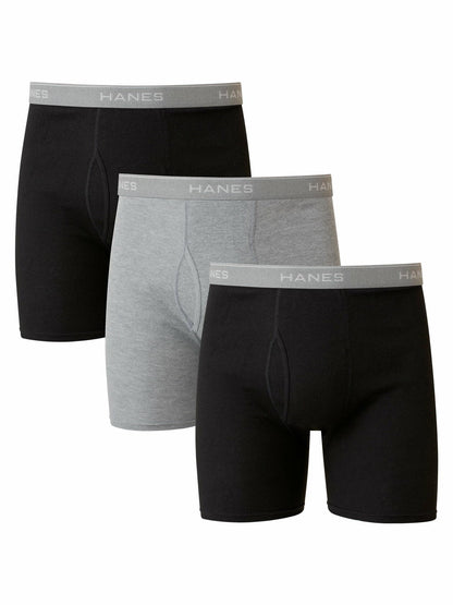 Hanes Mens Boxer Briefs 3 Pack Assorted Black/Grey Size M